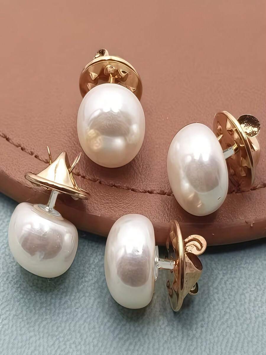 12pcs/6pcs Seamless Faux Pearl Anti-Exposure Buckle, Invisible Brooch That Doesn't Damage Clothes, Shirt Collar Fixing Tool, Luxury Embroidered Fabric For Sewing, Holiday Gift.