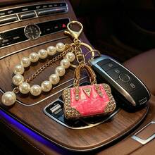 1 Ladies Fashion Metal Key Chain, Beaded Chain Car Key Pendant, Elegant Handbag Accessories, Suitable For Holiday And Birthday Gifts - Old Gold - View 4