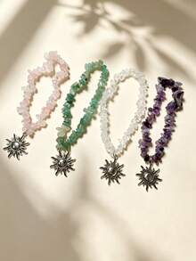 1pc Asymmetrical Crushed Stone Chain Alloy Sun Pendant Car Gear Shift Hanging Decoration Interior Car Decor Accessory - A - View 5