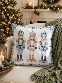 Taplak Meja Natal, Sarung Bantal, Alas Piring, Taplak Meja Motif Prajurit Nutcracker Gaya Porselen Biru Putih, Dekorasi Rumah Liburan Natal, Dekorasi Pesta Ruang Makan Dapur - MultiWarna - View 10