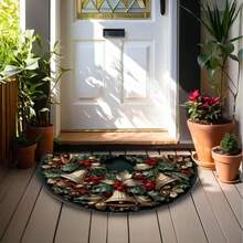 GEL HUT MUN 1 pc Keset Pintu Setengah Lingkaran Motif Berry dan Lonceng Natal Personalisasi, Tahan Noda, Anti Slip, untuk Dalam Ruangan, Cocok untuk Pintu Masuk, Lorong, Taman, Dapur - d - View 4