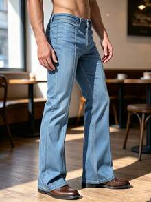 YANGCANREN Men's Fashion Creative Pocket Elastic Flare Jeans - Baby Blue - View 3