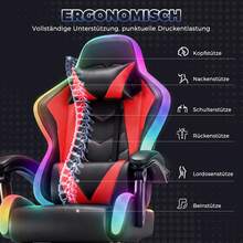 Devoko LED Gaming Chair With Massage, Computer Chair With Footrest And Massage Lumbar Cushion, Racing Gamer Chair Ergonomic With Adjustable Headrest, Office Chair Gaming Chair 130 Kg Load Capacity - Red - View 6