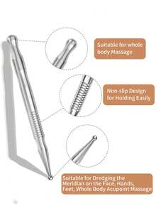 INYUSUN 1pc Dual-Head Reflective Acupressure Massage Pen, Stainless Steel Retractable Ear And Body Acupoint Probe Massage Pen, Deep Tissue Massage, Home SPA, Suitable For Full Body, Eye Area, Facial Meridians, Acupoint Massage Stick, Multiple Styles - Grey - View 3