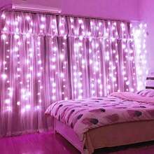 300 LED Pink Fairy Curtain Lights With Remote Control, USB Powered, 118"X118", 8 Modes, Infrared Sensor, Perfect For Bedroom, Christmas, Halloween, Weddings Decor - Batteries Not Included, Bedroom Ambiance Lights | USB Powered LED Lights - USB Plug - View 6