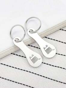 2 Stainless Steel Shopping Cart Keychains With Shopping Cart Logo, Classic, Stylish And Simple Design, Suitable For Daily Wear For Men And Women - Multicolor - View 1