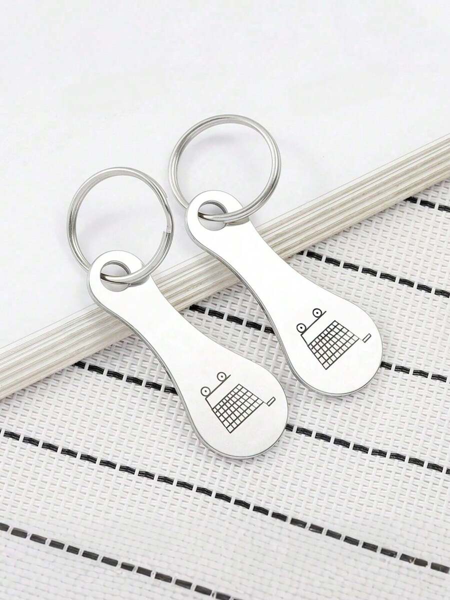 2 Stainless Steel Shopping Cart Keychains With Shopping Cart Logo, Classic, Stylish And Simple Design, Suitable For Daily Wear For Men And Women - Multicolor - View 1