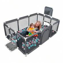 Corralito para Bebé, Corral de Gimnasio y Juegos Infantil, y Divertido, Área de Actividades Plegable y Portátil, Ideal para Estimulación y Entretenimiento en Casa - Gris Oscuro - Ver 9