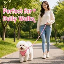 Puppy Leash And Harness Set, Breathable Mesh Puppy Vest Harness, Adjustable Anti-Pull Walking Harness, Suitable For Chihuahua, Yorkshire Terrier, Pomeranian And Other Small Dogs - Pink - View 5
