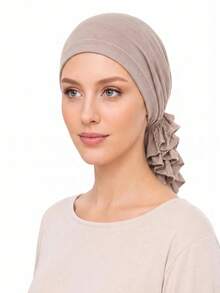 1pc Women's Solid Color Elastic Headscarf Inner Layer, Soft Modal Knit Headwrap Hat, Back Ruffle Elastic Hairband, Non-Slip Lining Scarf, For Daily Wear - Multicolor - View 9