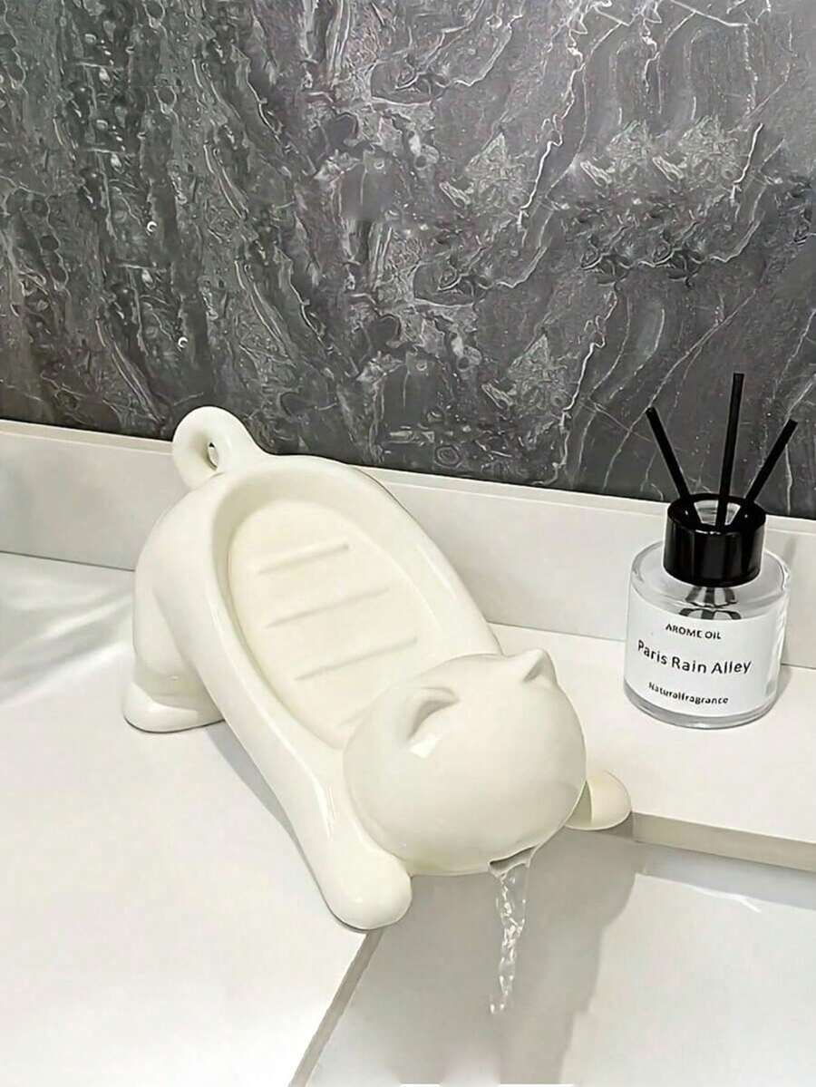 2/1pc Self-Draining Plastic Soap Dish Set, No-Drill Adhesive Wall-Mounted Soap Holder, Quick-Dry, Creative Design, Cute And Playful, Sturdy And Stable, Easy To Clean, High Aesthetic, Home Use, Fun Design, Suitable For Bathroom Sink, Bathtub And Shower, Quick-Drying Soap Tray With Storage, Kitchen Countertop And Washbasin Home Bathroom Accessory
