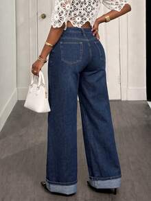 Women's Casual Straight Leg Denim Jeans, With Pockets And Button Zipper, Non-Stretch Long - Tannin Original Color - View 2