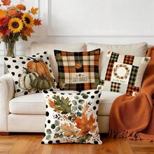 4pcs/1pc Plaid & Polka Dot Autumn Pattern Pillow Covers, Single-Sided Printed Cushion Cases Without Inserts, Suitable For Living Room Bedroom Home Decor, All Season Use - Multicolor - View 8