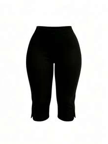 Plus Size Women Black Tight-Fitting Bermuda Shorts For Outdoor Streetwear - Black - View 8