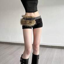 Vintage Faux Fur & PU Leather Patchwork Belt With Metal Eyelet Buckle, Suitable For Parties And Music Festivals - A - View 6