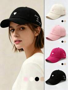 1pc Heart Embroidery Semi-Open Top Baseball Cap, Unisex Ponytail Duck Bill Hat, Daily Outdoor Travel Sun Protection, Versatile Breathable Sun Hat - A - View 2