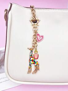 Cute Colorful Enamel Giraffe Bag Charm, Star & Cherry Dangle Keychain Pendant, Bag Accessory, Car Decor Phone Charm, Room Decoration, Exquisite Graduation Gift - Multicolor - View 2