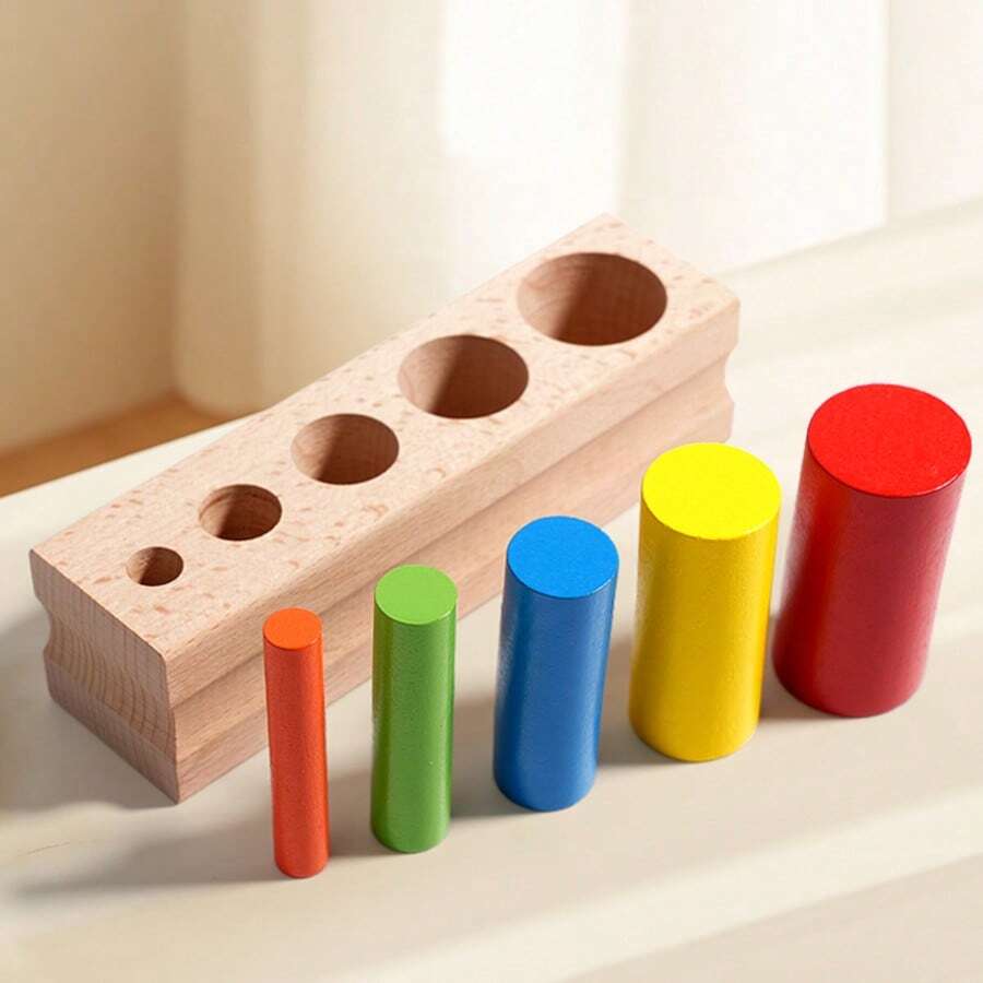 1 Set Montessori Stair Cylinder Socket Wooden Puzzle Blocks Baby Hand-Eye Coordination Training Educational Desktop Toy