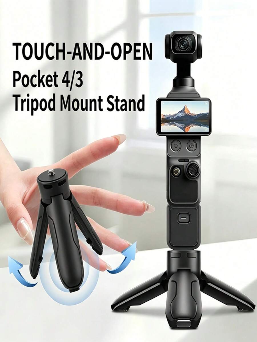 Auto-Pop-Up Mini Tripod Handheld/Desktop Stand, 1/4" Screw Interface, With Anti-Slip Pad, Compatible With DJI Osmo Pocket 4/Pocket 3, , , Phone Clip, DSLR Camera, 45.6g Ultra-Light Pocket Size, Suitable For Live Streaming, Vlog Shooting Accessories