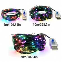 1PC Warm White USB Fairy Lights With Remote Timer Dimmable 8 Modes Green Copper Wire String Lights Christmas Tree Decor Lights For Christmas Tree Bedroom, Wedding, Holiday Indoor & Outdoor Decoration - Green Copper Wire String Lights - View 4