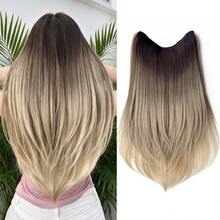HEYPINK Long Wavy U Part Half Wig Synthetic Clip‑In Hair Extensions Ombre Balayage 7 Shades Soft Curly Half‑Head Wig Easy To Wear For Daily Cosplay Party - Black Brown - View 14