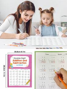 Sách bài tập luyện toán cho trẻ em, luyện cộng trừ số có 2 chữ số và từ 0-20, luyện tính toán số học, luyện viết tay, cho mầm non, mẫu giáo, lớp 1-3, học tại nhà, hỗ trợ giảng dạy tại trường, công cụ học toán giáo dục - Nhiều màu - Xem 3
