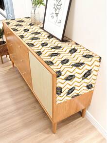 1pc Geometric Leaf Pattern Printed Table Runner, 4pcs Geometric Leaf Pattern Printed Placemats, Suitable For Holidays, Parties, Birthdays, Dinners, Kitchen Dining Table Decoration, All Season Room Decor, Home Textile Decoration Table Runner - Multicolor - View 5