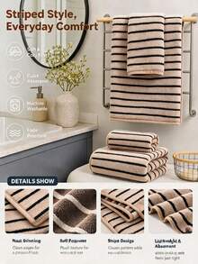 2/4 Packs Striped Leopard Print Towels Set Soft Absorbent For Bathroom Shower Pool Spa, 2 Bath Towels , 2 Hand Towels Lighter & Quick Dry Towels For Bathroom Decor - Mocha Brown - View 2