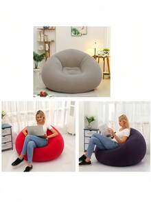 1pc Portable Folding Slouchy Sofa With Soft Cushion Seat And Backrest - Lightweight Outdoor Flocked Bean Bag Inflatable Sofa, Suitable For Camping, Garden, Picnic And Outdoor Activities - Durable Oxford Fabric, Aluminum Alloy Frame, Easy To Carry, Perfect Gift For Halloween And Christmas, Foldable Beach Chair, Camping Seat, Garden Leisure, Sturdy Structure - Multicolor - View 3