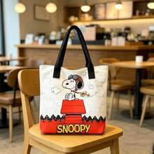 SNOOPY 1件花生史努比印花帆布斜挎手提包，休閒極簡風後背包，多功能小肩背包，耐用可調節肩帶，適合女性與青少年使用的托特包，完美適用於日常外出、工作、上學與購物 - 玫紅色 - 查看 6
