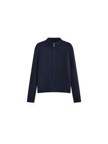 Women's Solid Color Zipper Front Long Sleeve Casual Knit Cardigan - Navy Blue - View 5