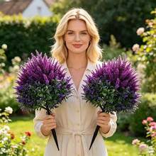 2PCS Artificial Lavender Flowers With Ground Stake, Faux Lavender Plant Stems, Fake Greenery For Garden Yard Patio Outdoor Landscape Decor - Multicolor - View 1