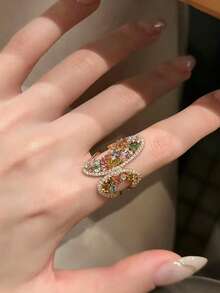 1pc Fashionable Vintage Asymmetrical Colorful Butterfly Ring Suitable For Women's Wedding, Party, Dance - Multicolor - View 3