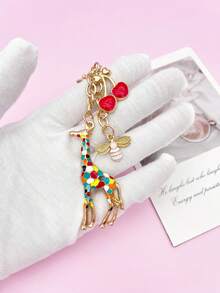 Cute Colorful Enamel Giraffe Bag Charm, Star & Cherry Dangle Keychain Pendant, Bag Accessory, Car Decor Phone Charm, Room Decoration, Exquisite Graduation Gift - Multicolor - View 5