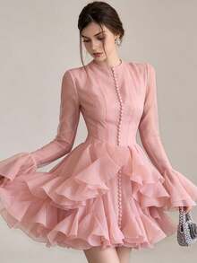 Women Short Dresses - Baby Pink - View 3