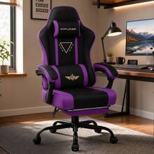 Fabric Gaming Chair With Footrest, Ergonomic Computer Desk Chair With Pocket Spring Cushion Home Office High Back Lumbar Support Heavy Duty Wide - Purple - View 11