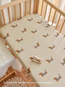 1pc Cute Cartoon Baby Crib Sheet, Breathable Comfortable Gauze Fabric, Machine Washable, All Season - Dachshund - View 11