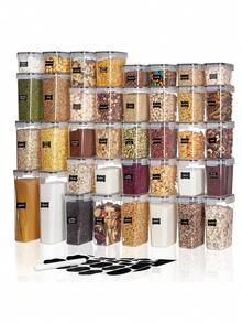 Juego de 30/42 piezas de recipientes herméticos para almacenar alimentos con tapas y etiquetas, botes transparentes para organizar la despensa, frascos de cocina apilables para pasta, cereales, harina, café y aperitivos - Ver 6