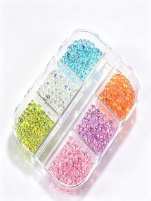 6 Grids Mixed Colorful Aurora Mermaid Beads Nail Charms Pink Blue Mini Round Pearl Bubble Beads Rhinestones DIY Winter Christmas Nails Decoration - Multicolor - View 9