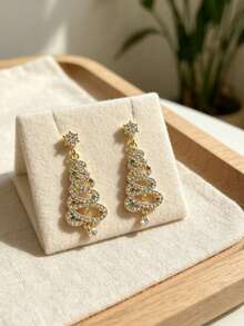 1 par de pendientes con forma de árbol de Navidad, de moda y personalizados, adecuados para el uso diario de las mujeres - Dorado - Ver 4