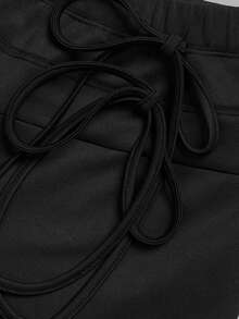 Fall Women Elastic High Waist Wide Leg Pants, Front Drawstring Loose Casual Trousers With Pockets - Black - View 5