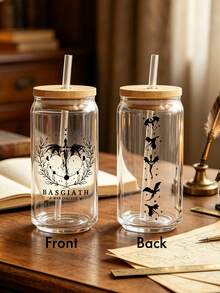 1pc BASGIATH War Academy Glass Cup Set With Bamboo Lid And Straw - Perfect For Cold Drinks, Ideal Gift For Holidays And Birthdays, Suitable For Home, Afternoon Tea, Outdoor Camping And More - Multicolor - View 8