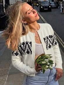 Sweater Rajut Bunga 3D Kasual Wanita untuk Musim Gugur dan Musim Dingin, Lengan Panjang, Kerah Bulat, Atasan Longgar, Nyaman, dan Modis. - Putih - View 5