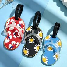 3Pcs Flip-Flop Shape Daisy Flower Silicone Luggage Tags, Anti-Loss Suitcase Name Tags With Adjustable Strap, Travel Accessories For Backpack - Multicolor - View 2