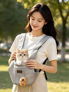 1 buah Tas Ransel Dada Depan Portabel untuk Hewan Peliharaan di Luar Ruangan, Bernapas dan Tidak Pengap, Tas Pembawa Hewan Peliharaan Kucing/Anjing dengan Tali Bahu Lebar, Perlengkapan Hewan Peliharaan, Cocok untuk Semua Musim - Grey - View 1