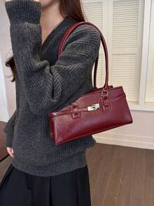 2026 Winter New Fashion Cute Versatile High-End Quality Minimalist Casual One Shoulder Handbag - Burgundy - View 6