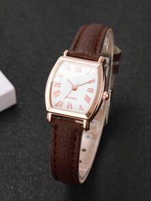 Women's Elegant Fashion Leather Strap Barrel-Shaped Dial Quartz Wristwatch Set (5pcs/Set) Casual, Watch Box Not Included - Multicolor - View 6