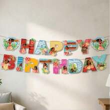 Disney Banner Selamat Ulang Tahun Bertema Tropis, Rangkaian Huruf Kertas Warna-warni Gaya Hawaii dengan Pola Kartun, Cocok untuk Pesta Ulang Tahun, Dekorasi Dinding Pesta Pantai Musim Panas - MultiWarna - View 3