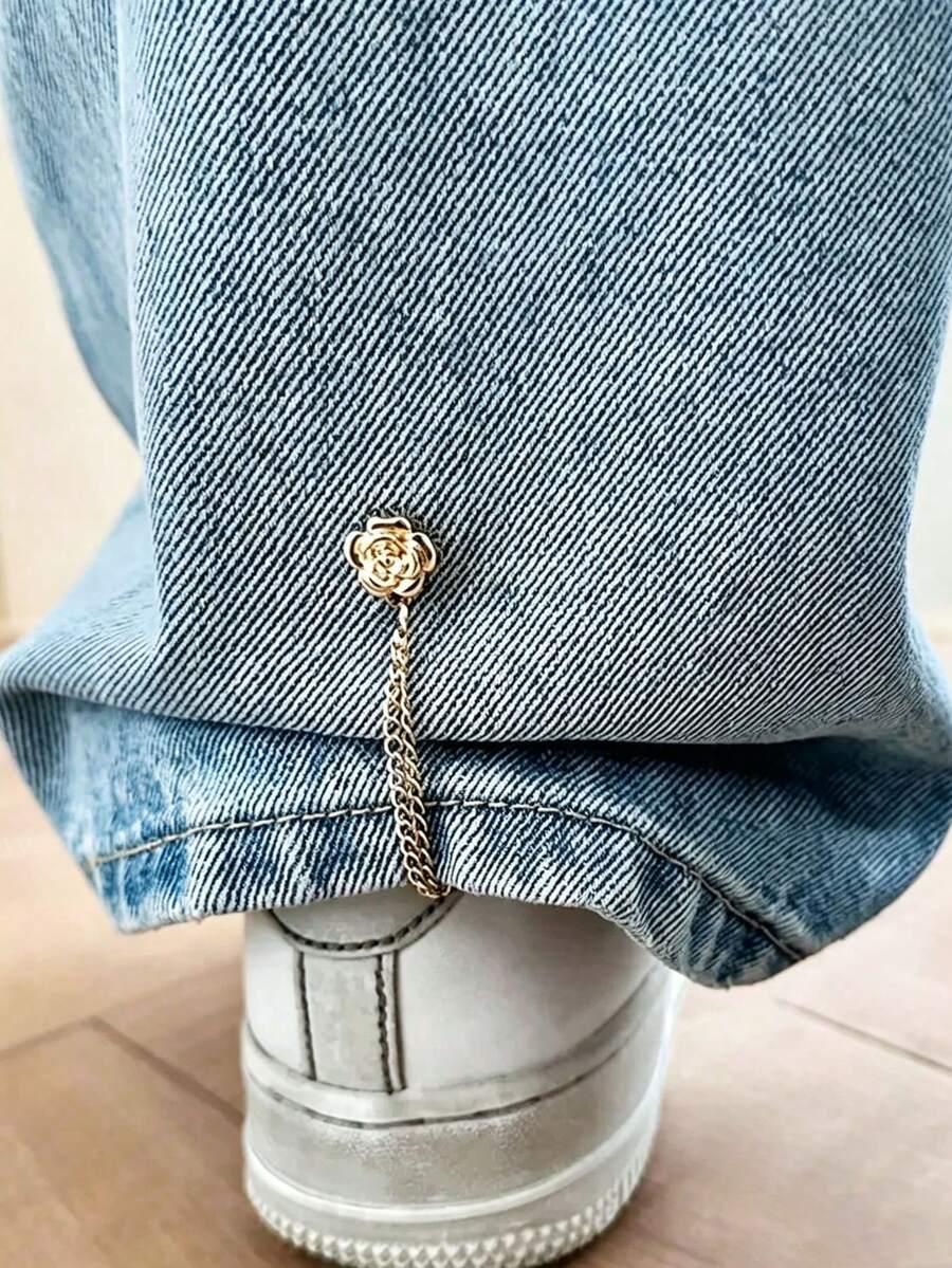 Rose-Shaped Pant Leg Buttons, 2pcs/Pack. Hidden Button Design, Prevents Pant Leg Dragging, Waterproof, Portable, Durable, Suitable For Jeans And Casual Pants. - Multicolor - View 1