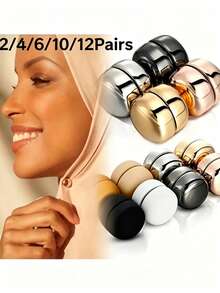 2/10 Pairs Magnetic Headscarf Clips, Multifunctional Round Magnetic Pins, Women's Scarf & Headscarf Fixing Accessories, Pinless Fabric- Daily Headwear Accessory - Multicolor - View 1